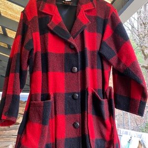 WOOLRICH RED BUFFALO PLAID WOOL COAT LARGE
